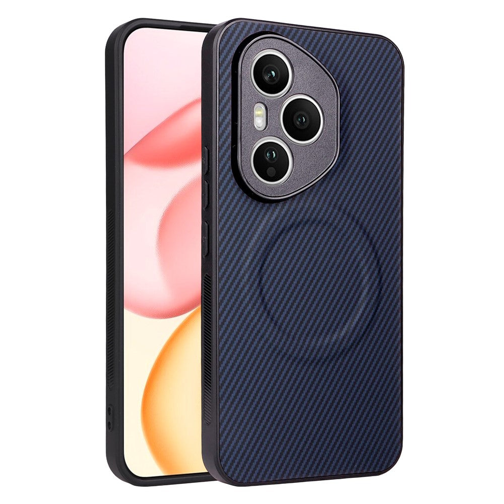 For Honor 400 Pro 5G (Global) Case Carbon Fiber Texture Leather Coated TPU PC Phone Cover with Metal Ring for Magnetic Car Mount
