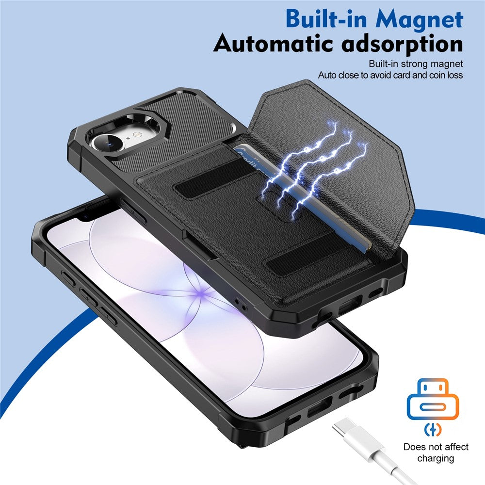 Til iPhone 17e / 16e cover kortholder læder + TPU anti-dråbe telefoncover