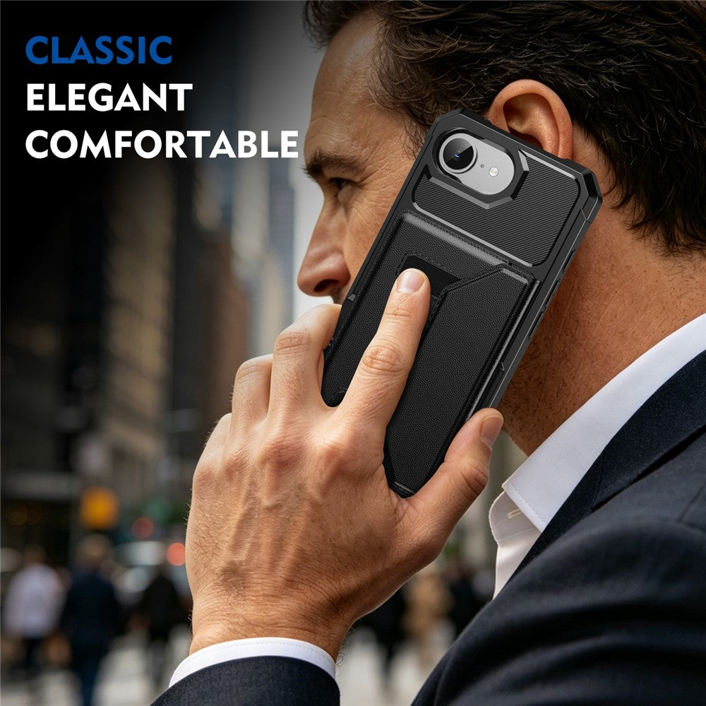 Til iPhone 17e / 16e cover kortholder læder + TPU anti-dråbe telefoncover
