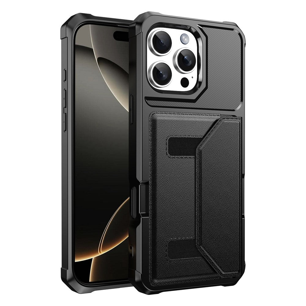For iPhone 16 Pro Max Case Card Holder Leather + TPU Anti-drop Phone Cover