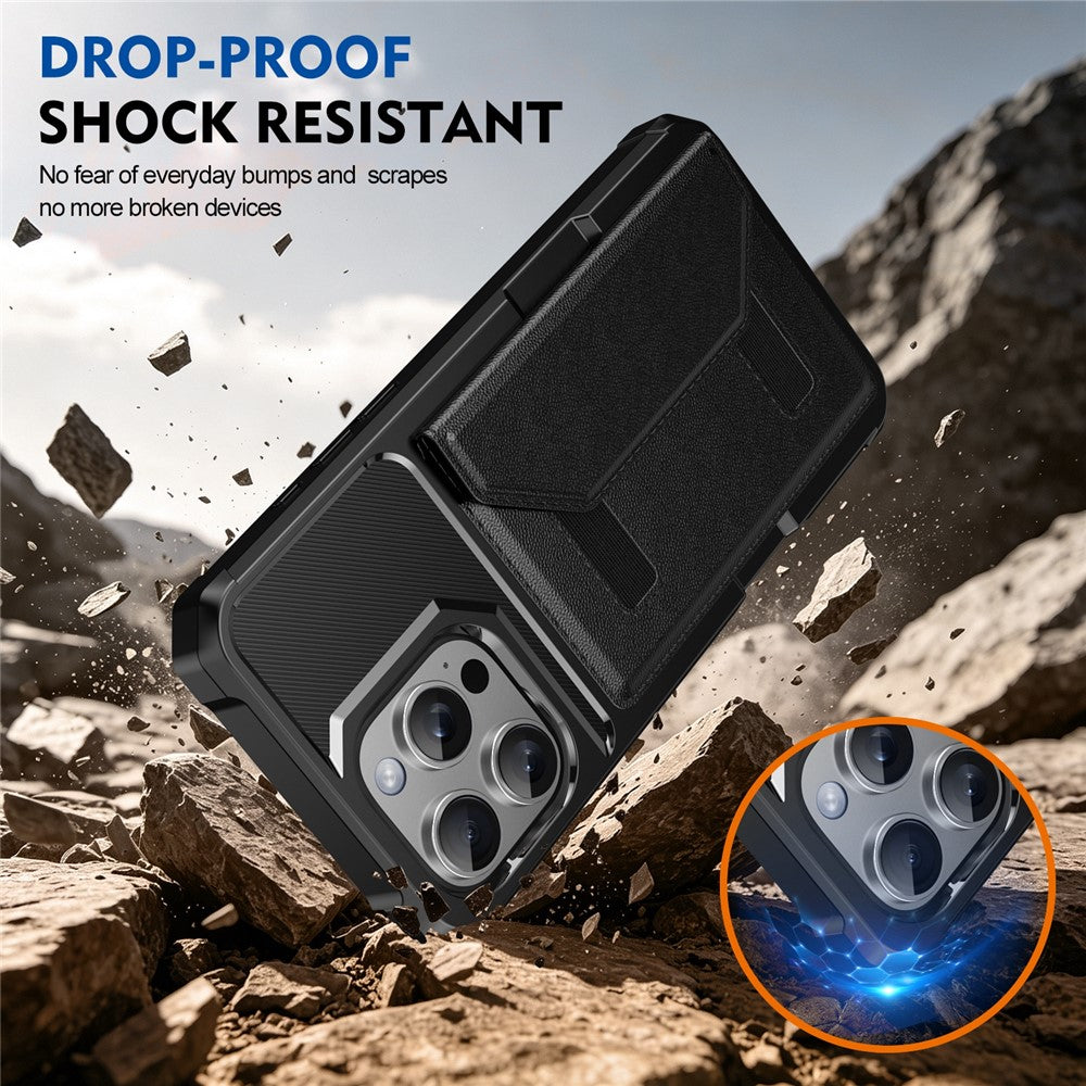 For iPhone 16 Pro Max Case Card Holder Leather + TPU Anti-drop Phone Cover