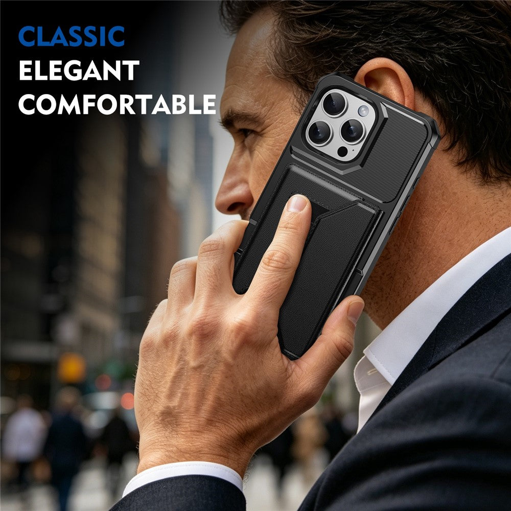 For iPhone 16 Pro Max Case Card Holder Leather + TPU Anti-drop Phone Cover