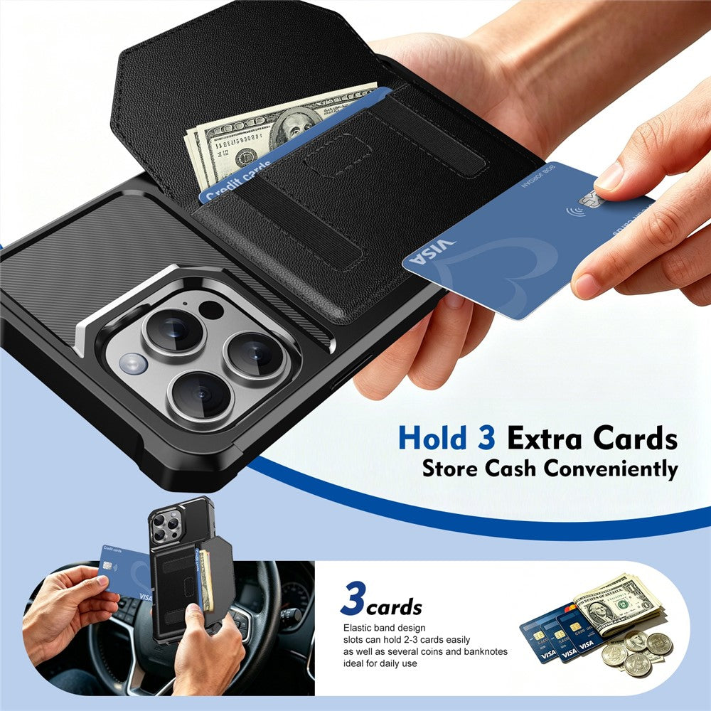 For iPhone 16 Pro Max Case Card Holder Leather + TPU Anti-drop Phone Cover