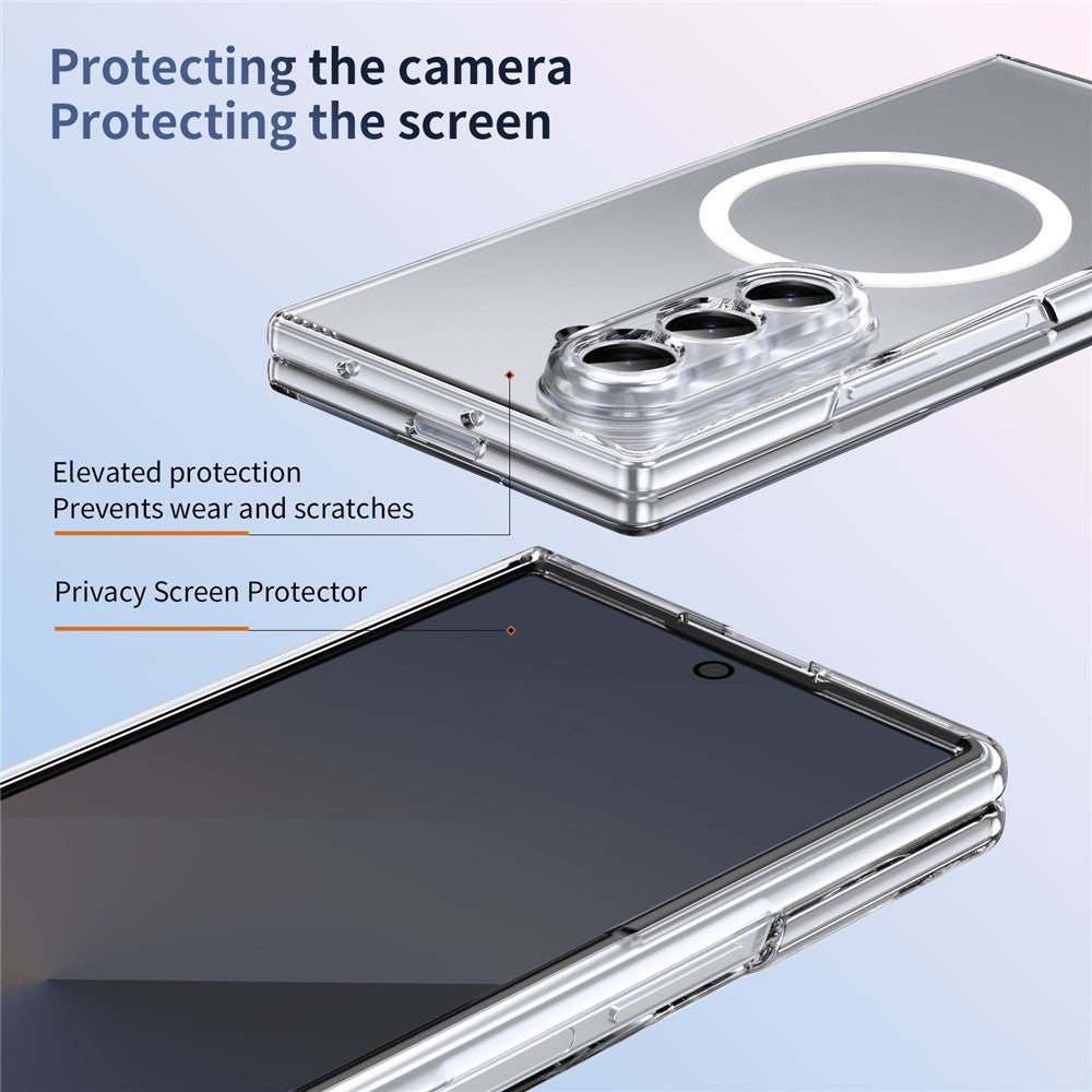 For Samsung Galaxy Z Fold7 5G Magnetic Case Clear PC Phone Cover with Privacy Screen Protector