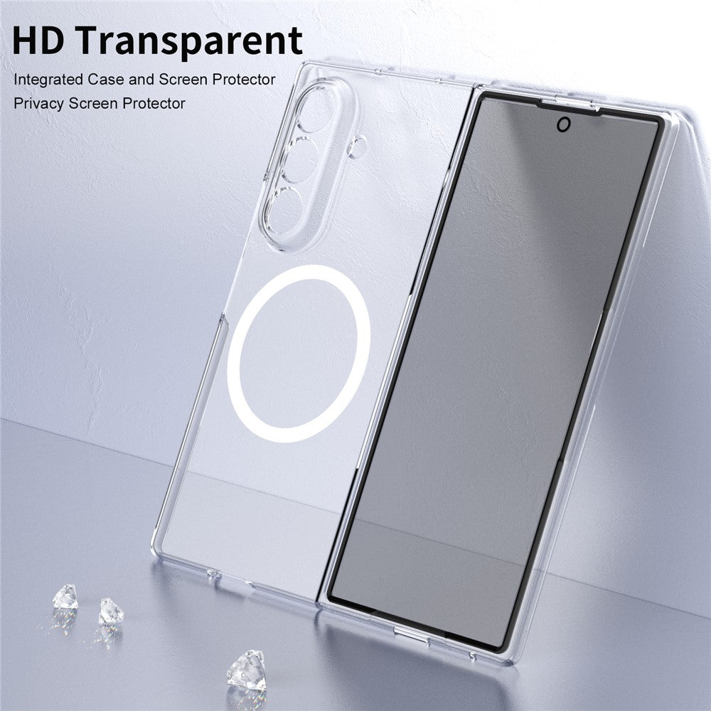 For Samsung Galaxy Z Fold7 5G Magnetic Case Clear PC Phone Cover with Privacy Screen Protector