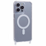 iPhone 13 Pro Max-skal kompatibelt med MagSafe TPU+PC 1,5 mm genomskinligt mobilskal med hål för snodd
