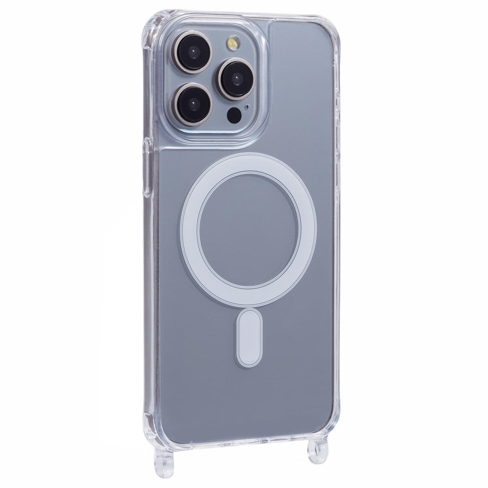iPhone 13 Pro Max-skal kompatibelt med MagSafe TPU+PC 1,5 mm genomskinligt mobilskal med hål för snodd