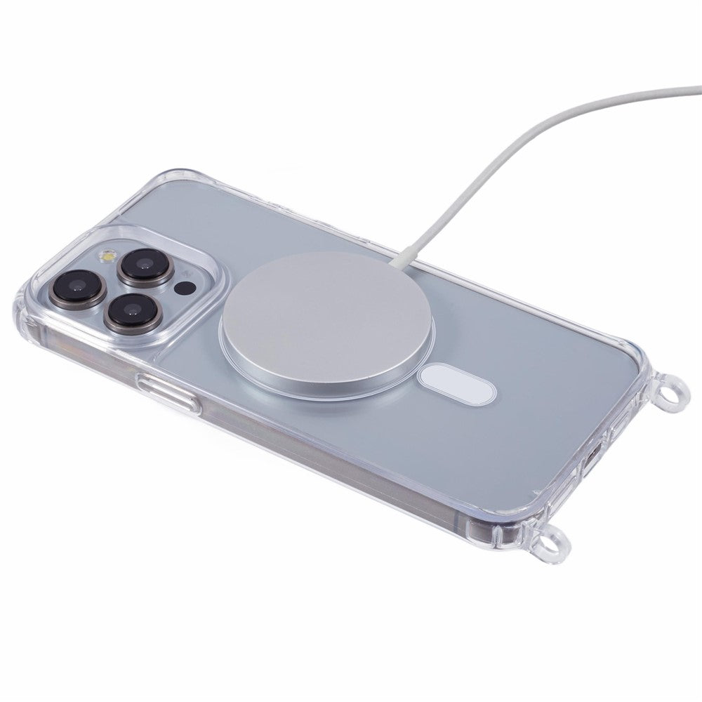 iPhone 13 Pro Max-skal kompatibelt med MagSafe TPU+PC 1,5 mm genomskinligt mobilskal med hål för snodd
