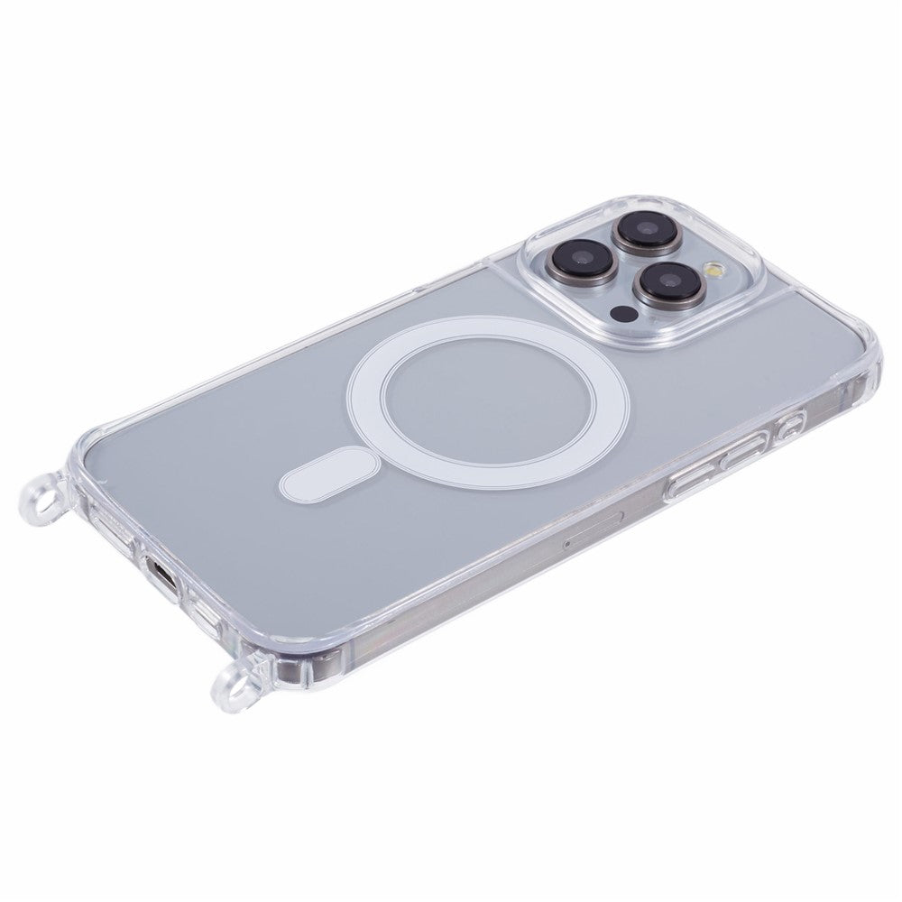 iPhone 13 Pro Max-skal kompatibelt med MagSafe TPU+PC 1,5 mm genomskinligt mobilskal med hål för snodd