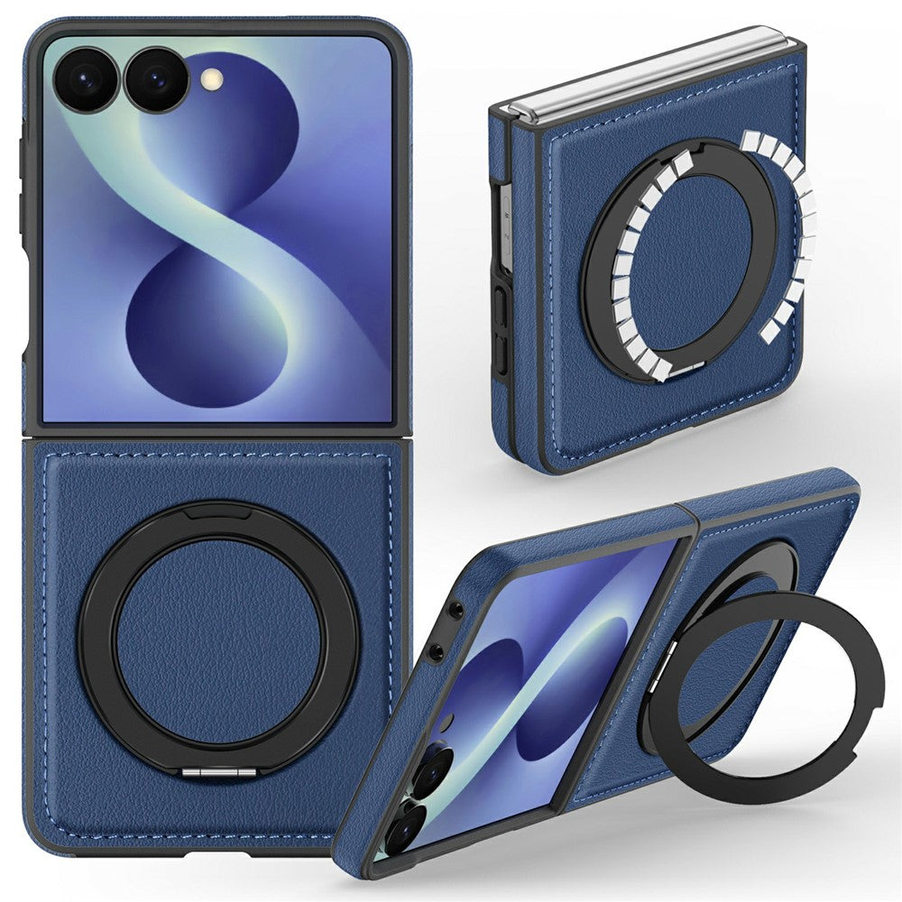 For Samsung Galaxy Z Flip8 Magnetic Case with Ring Kickstand PU Leather Back Cover