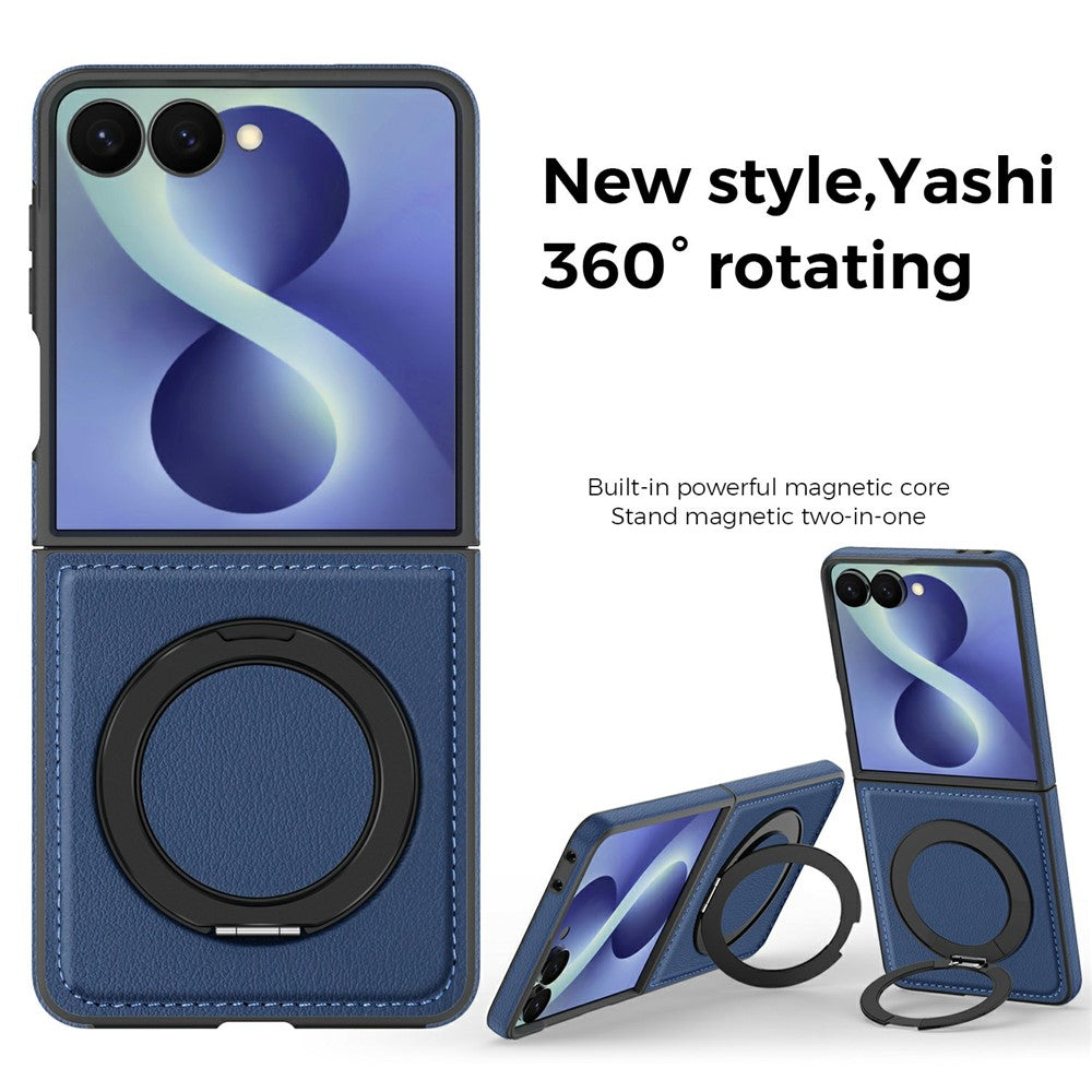 For Samsung Galaxy Z Flip8 Magnetic Case with Ring Kickstand PU Leather Back Cover
