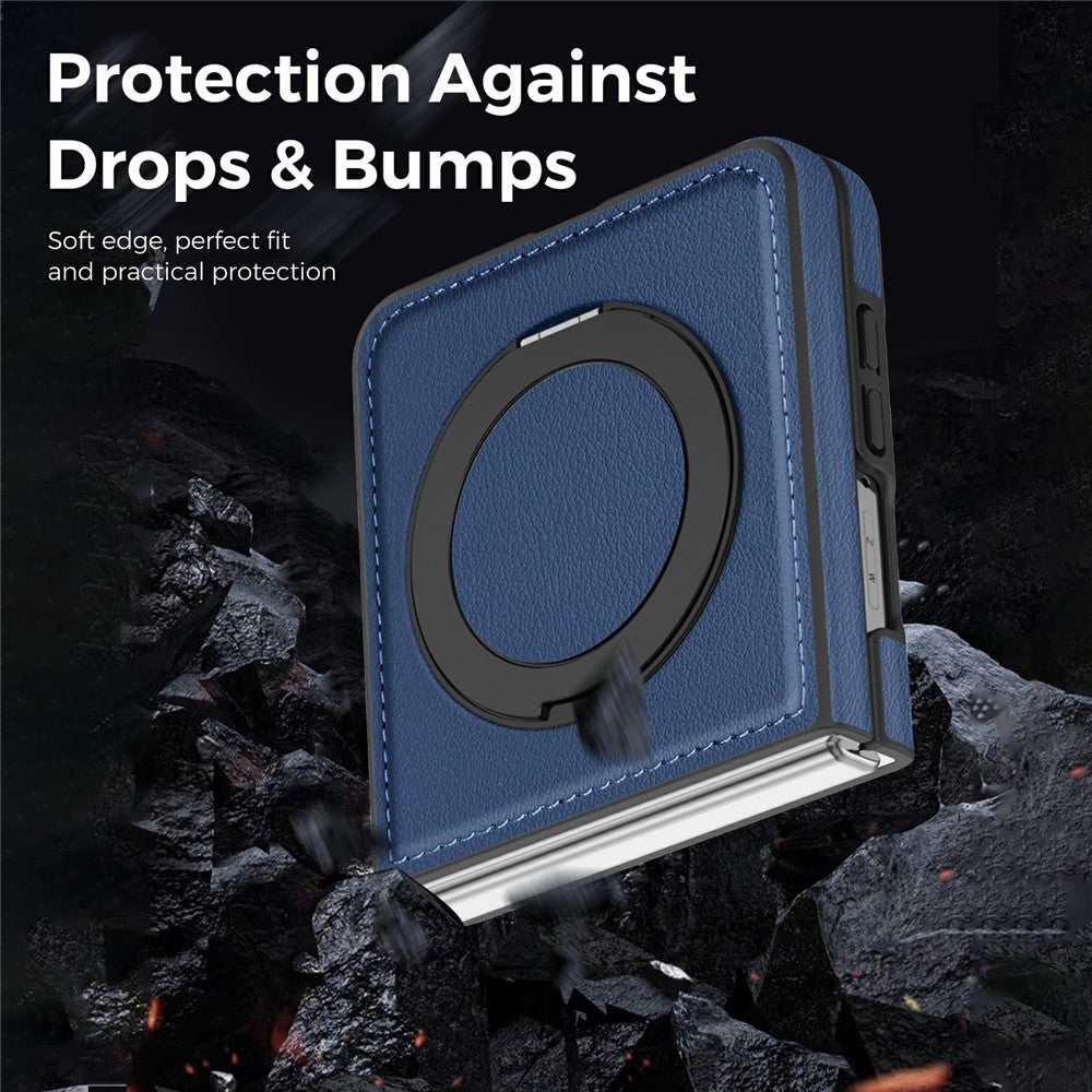 For Samsung Galaxy Z Flip8 Magnetic Case with Ring Kickstand PU Leather Back Cover