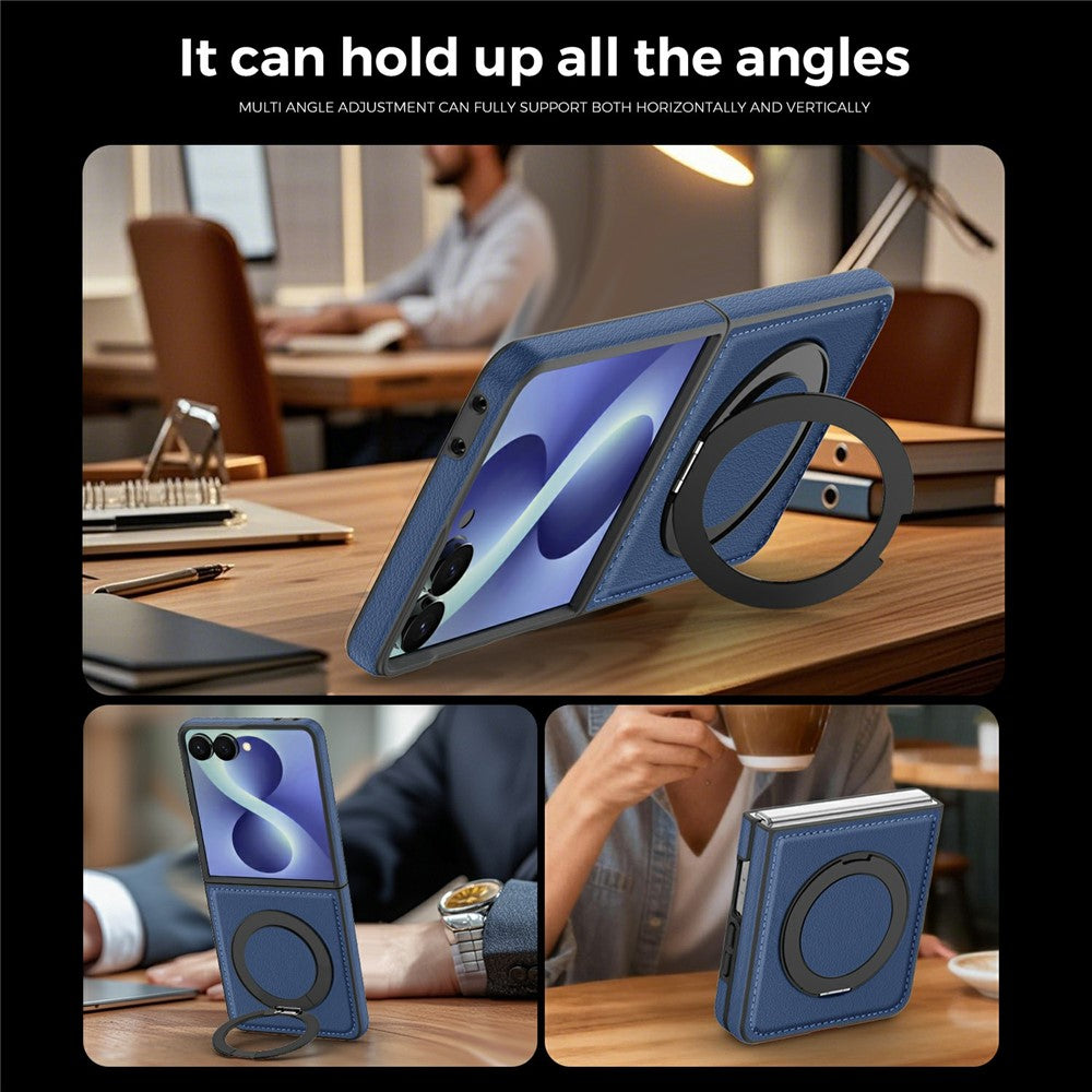 For Samsung Galaxy Z Flip8 Magnetic Case with Ring Kickstand PU Leather Back Cover