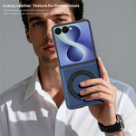 For Samsung Galaxy Z Flip8 Magnetic Case with Ring Kickstand PU Leather Back Cover