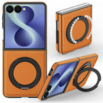 For Samsung Galaxy Z Flip8 Magnetic Case with Ring Kickstand PU Leather Back Cover