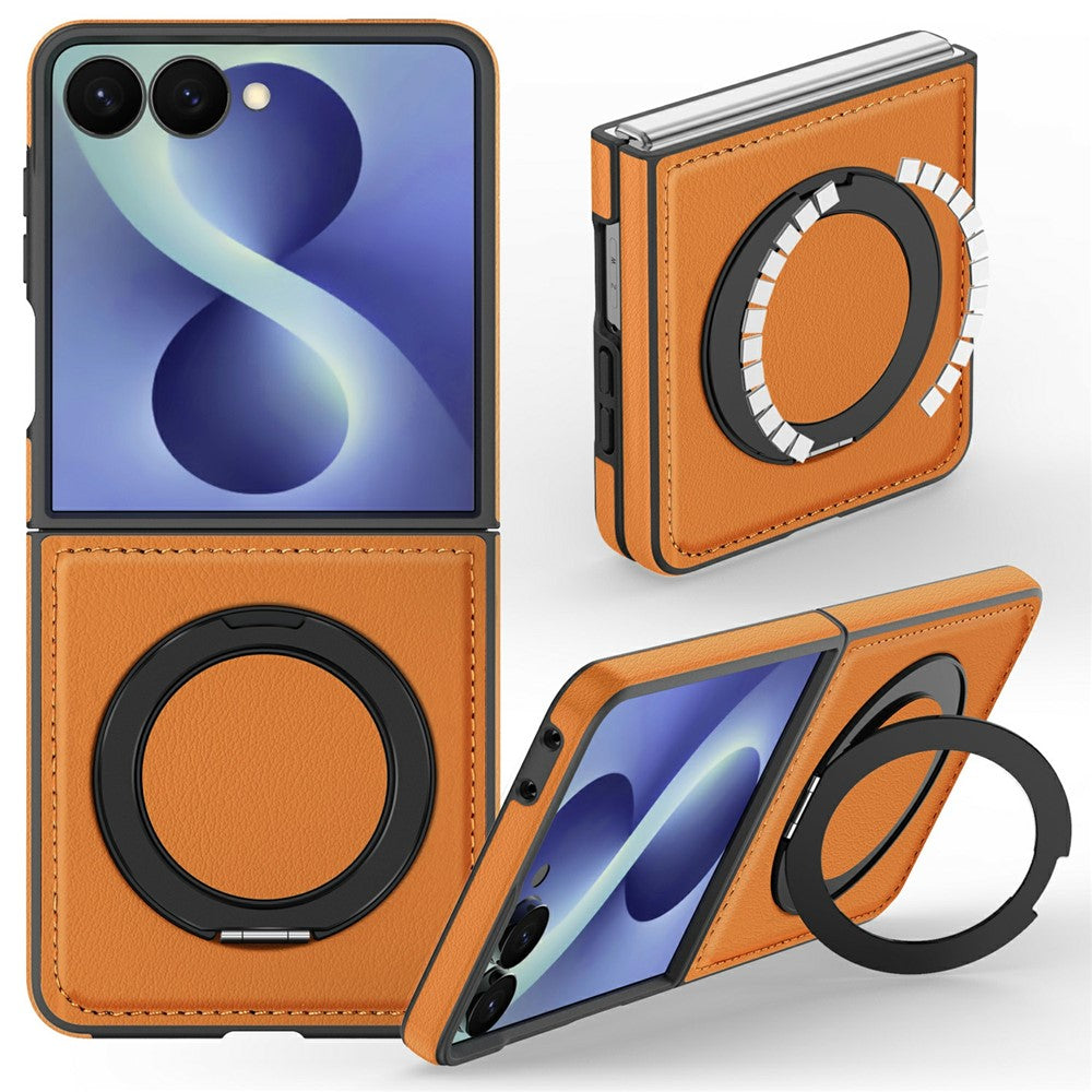 For Samsung Galaxy Z Flip8 Magnetic Case with Ring Kickstand PU Leather Back Cover