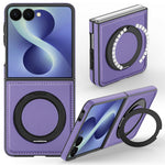 For Samsung Galaxy Z Flip8 Magnetic Case with Ring Kickstand PU Leather Back Cover