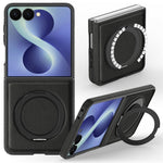 For Samsung Galaxy Z Flip8 Magnetic Case with Ring Kickstand PU Leather Back Cover
