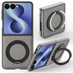 For Samsung Galaxy Z Flip8 Magnetic Case with Ring Kickstand PU Leather Back Cover