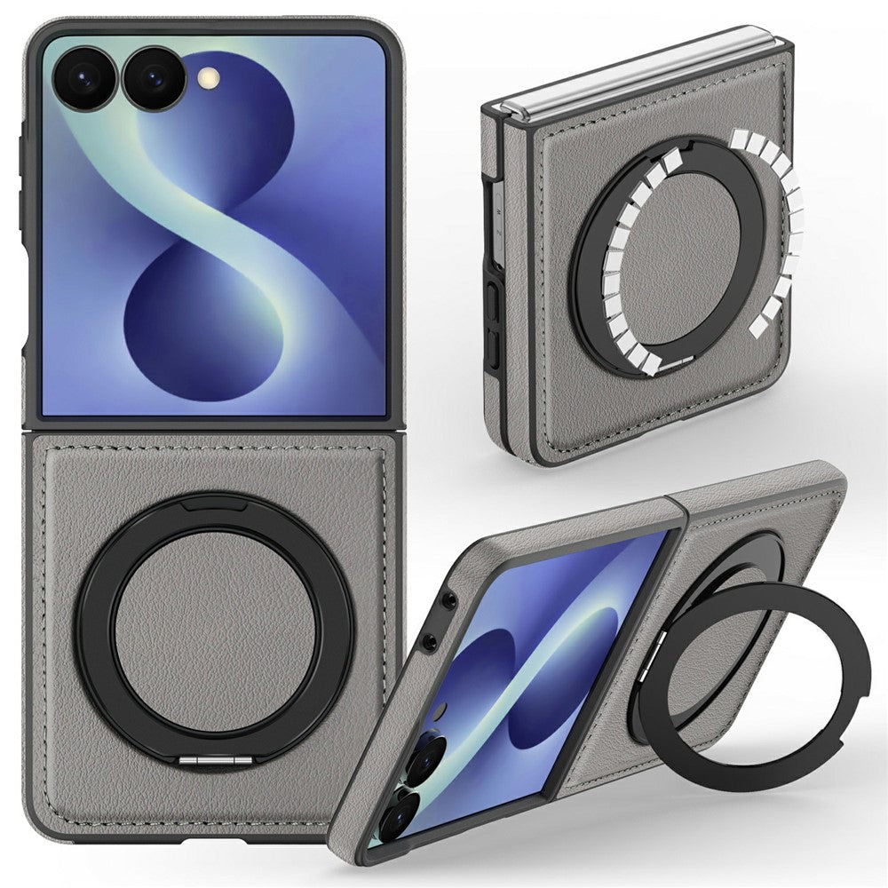 For Samsung Galaxy Z Flip8 Magnetic Case with Ring Kickstand PU Leather Back Cover