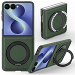 For Samsung Galaxy Z Flip8 Magnetic Case with Ring Kickstand PU Leather Back Cover