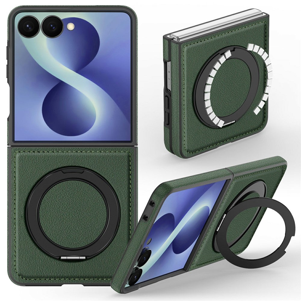 For Samsung Galaxy Z Flip8 Magnetic Case with Ring Kickstand PU Leather Back Cover