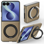 For Samsung Galaxy Z Flip8 Magnetic Case with Ring Kickstand PU Leather Back Cover