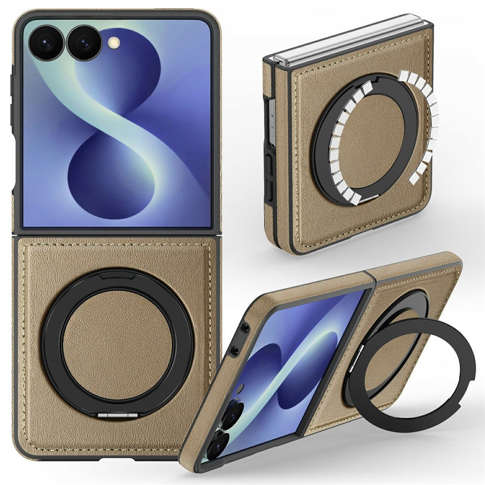 For Samsung Galaxy Z Flip8 Magnetic Case with Ring Kickstand PU Leather Back Cover