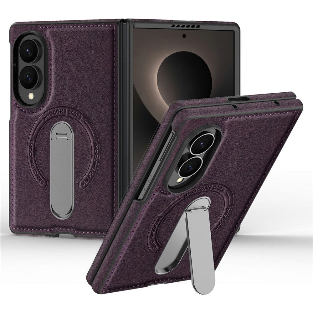 For Samsung Galaxy Z Fold8 Magnetic Case Rotating Kickstand Leather Coated PC Phone Cover