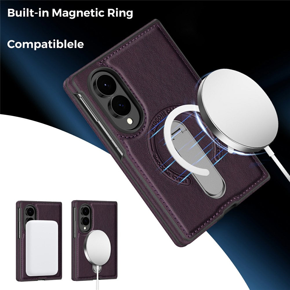 For Samsung Galaxy Z Fold8 Magnetic Case Rotating Kickstand Leather Coated PC Phone Cover