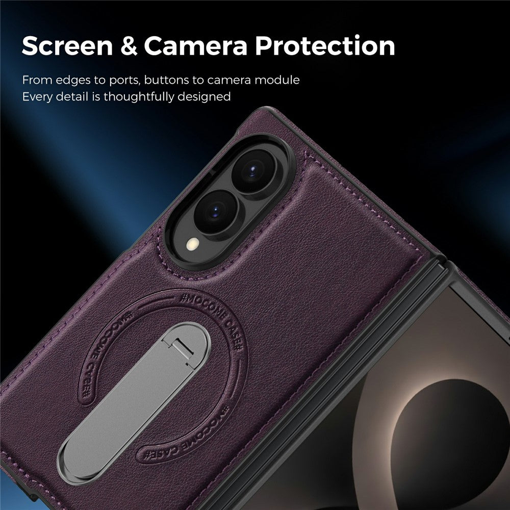 For Samsung Galaxy Z Fold8 Magnetic Case Rotating Kickstand Leather Coated PC Phone Cover