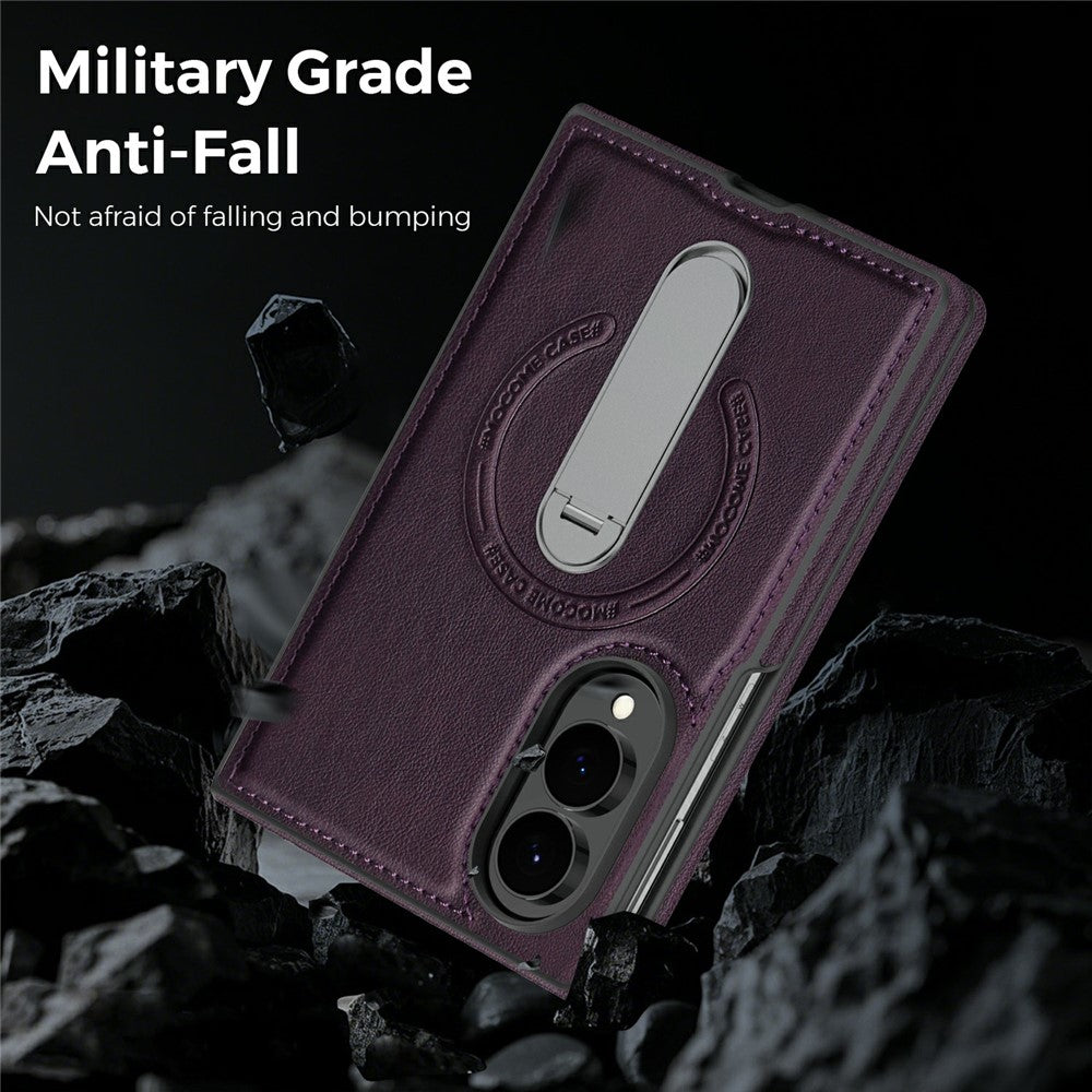 For Samsung Galaxy Z Fold8 Magnetic Case Rotating Kickstand Leather Coated PC Phone Cover