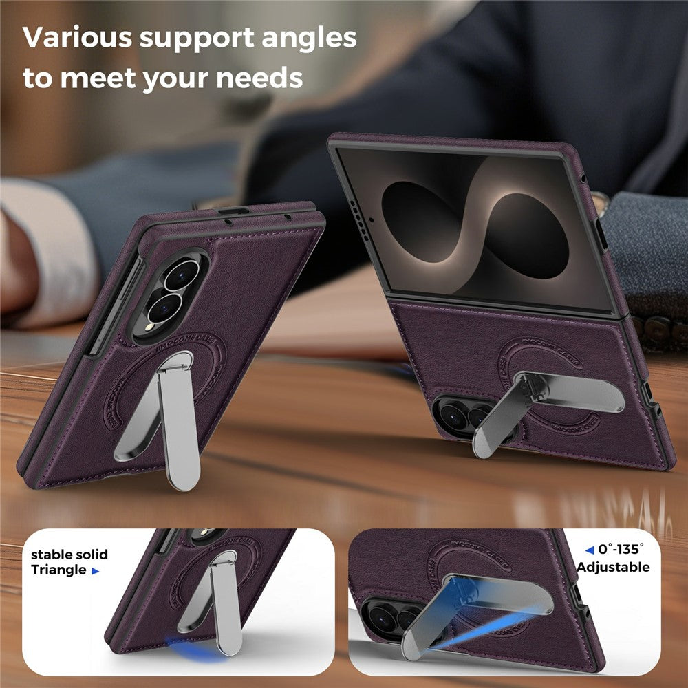 For Samsung Galaxy Z Fold8 Magnetic Case Rotating Kickstand Leather Coated PC Phone Cover