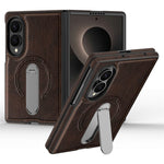 For Samsung Galaxy Z Fold8 Magnetic Case Rotating Kickstand Leather Coated PC Phone Cover