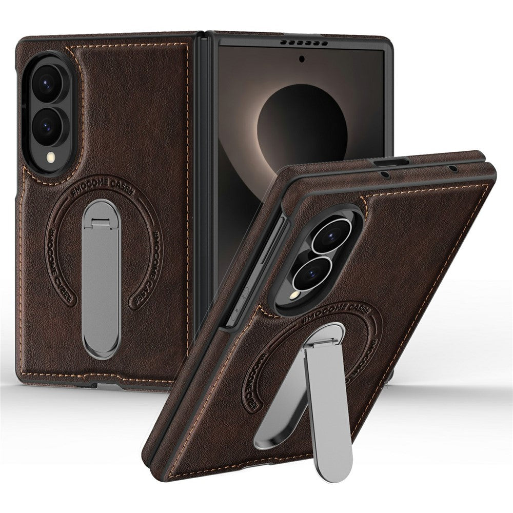 For Samsung Galaxy Z Fold8 Magnetic Case Rotating Kickstand Leather Coated PC Phone Cover