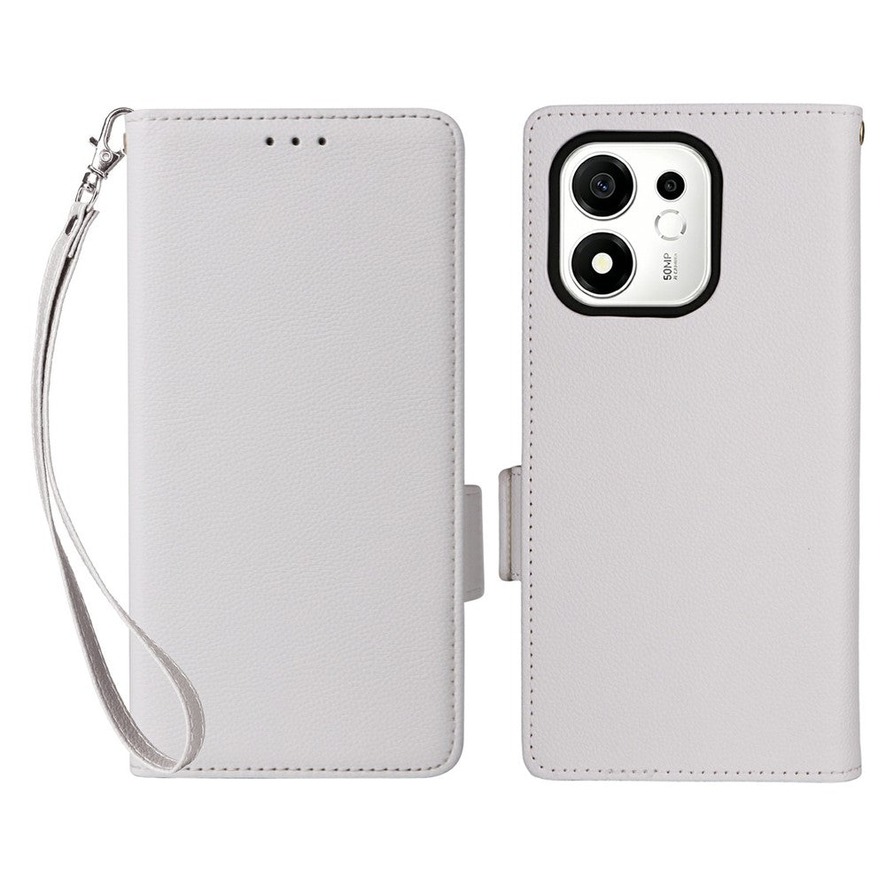 For Honor 600 Smart 5G / X7e Plus 5G Case Litchi Texture Wallet Leather Phone Cover with Wrist Strap