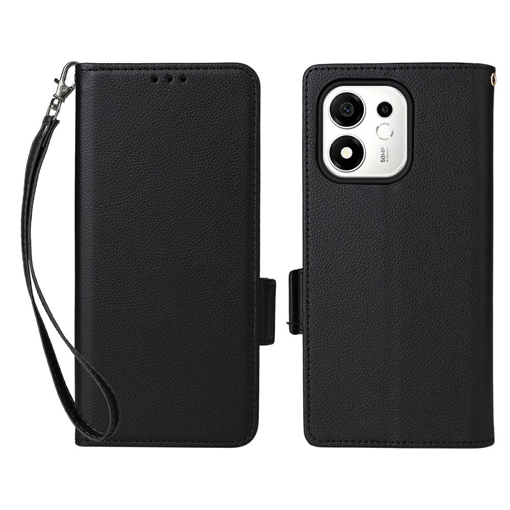 For Honor 600 Smart 5G / X7e Plus 5G Case Litchi Texture Wallet Leather Phone Cover with Wrist Strap
