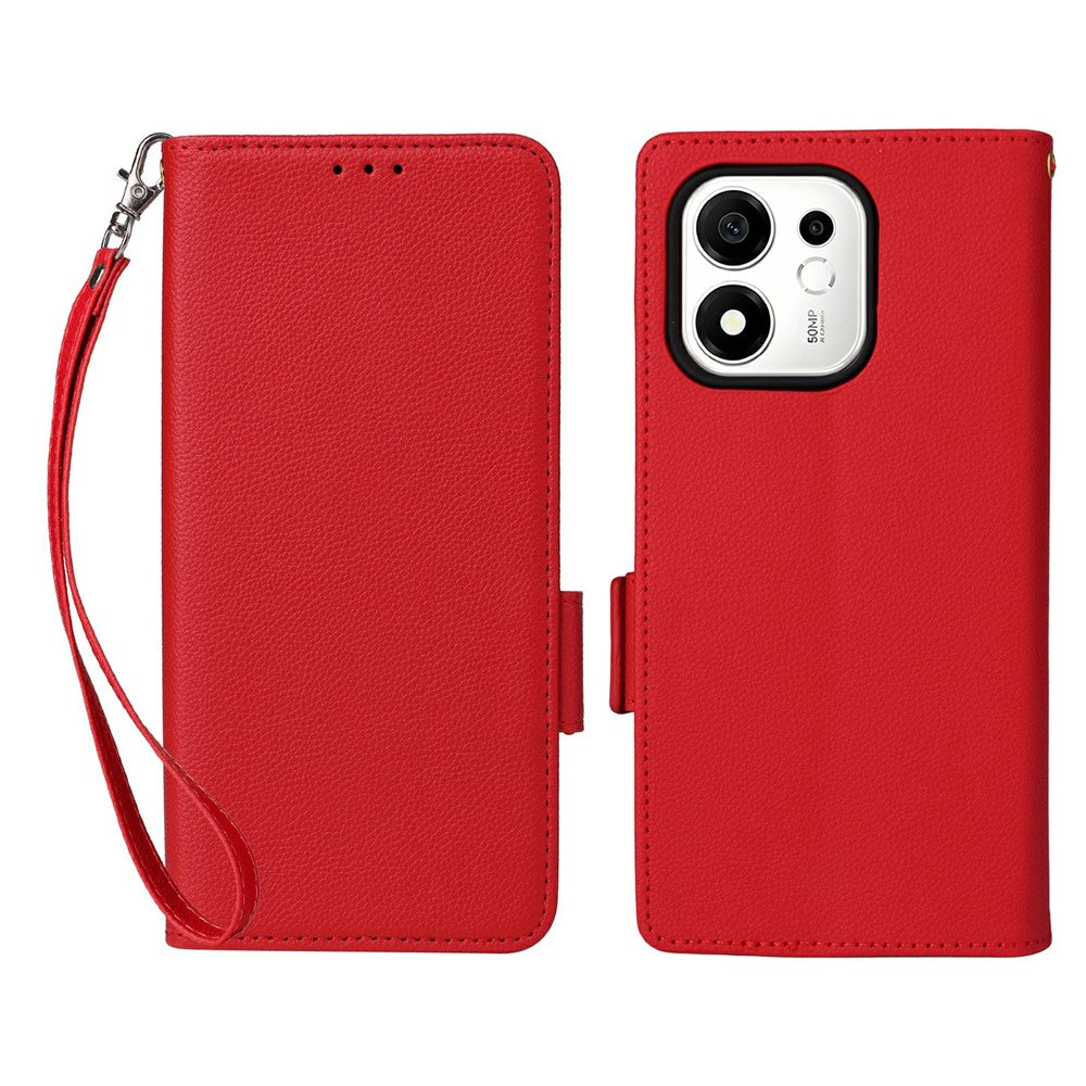 For Honor 600 Smart 5G / X7e Plus 5G Case Litchi Texture Wallet Leather Phone Cover with Wrist Strap