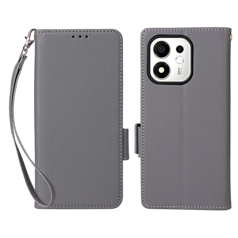 For Honor 600 Smart 5G / X7e Plus 5G Case Litchi Texture Wallet Leather Phone Cover with Wrist Strap