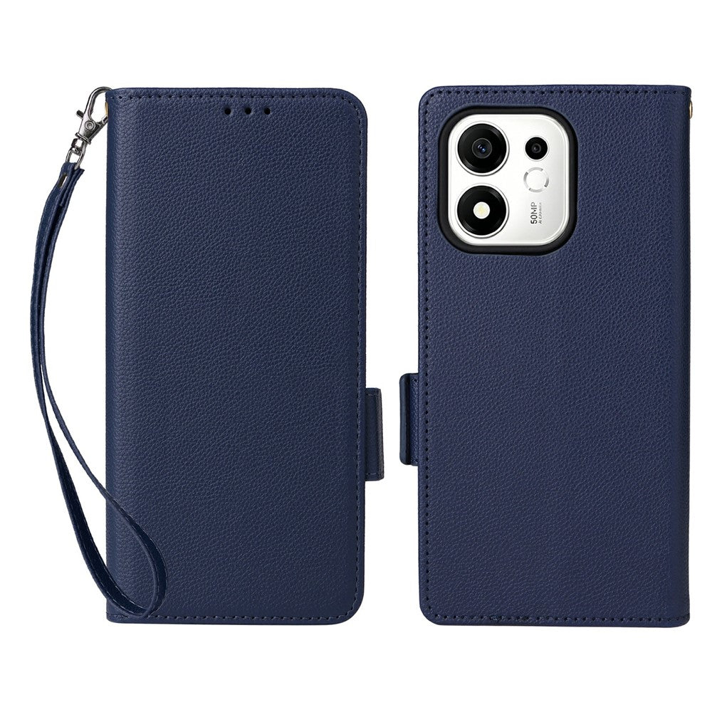 For Honor 600 Smart 5G / X7e Plus 5G Case Litchi Texture Wallet Leather Phone Cover with Wrist Strap