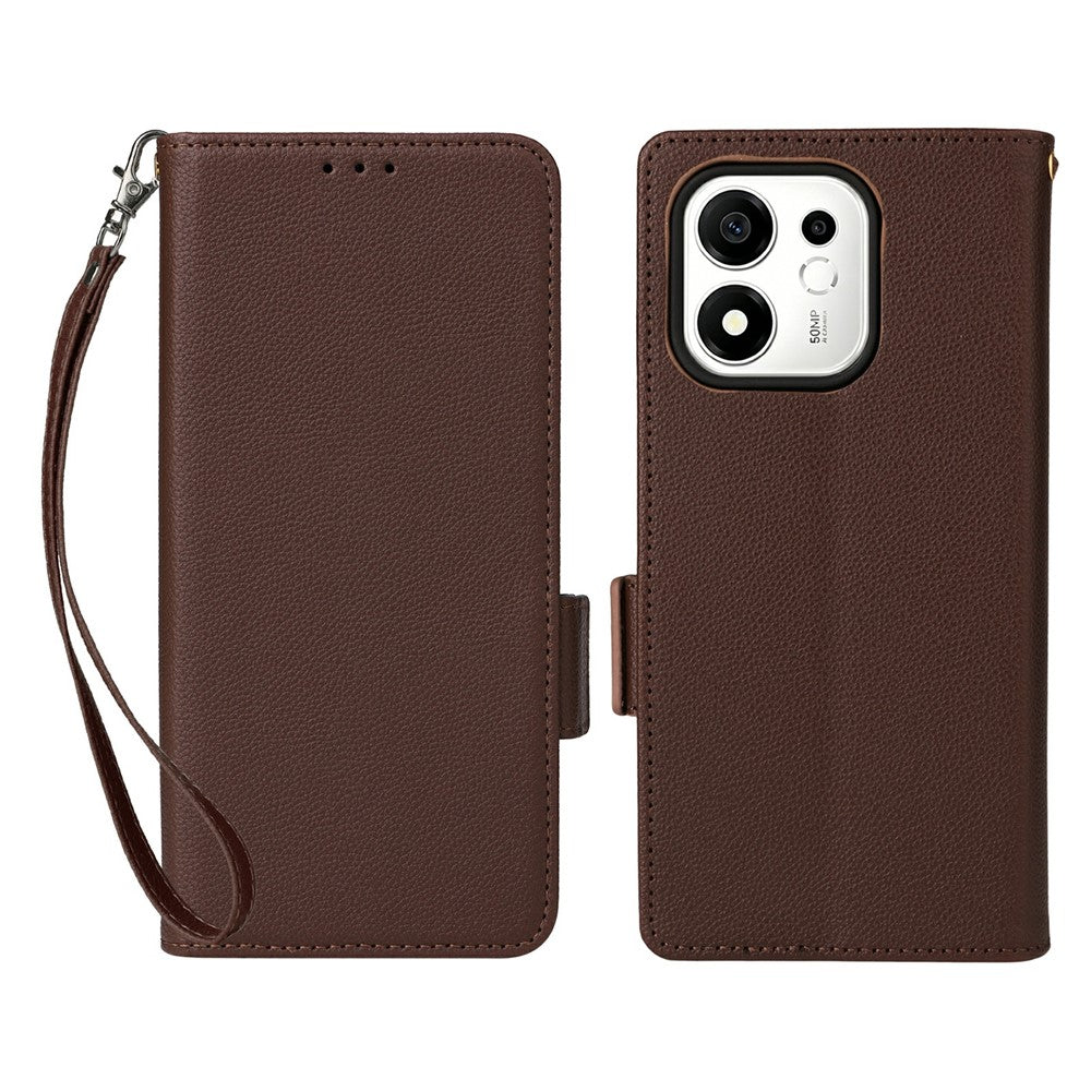 For Honor 600 Smart 5G / X7e Plus 5G Case Litchi Texture Wallet Leather Phone Cover with Wrist Strap