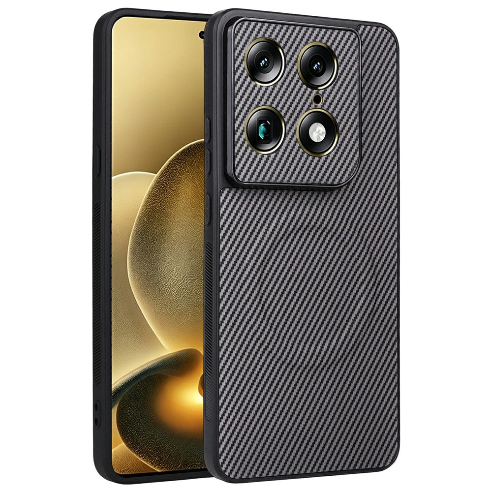 Motorola Signature 5G / Moto X70 Air Pro 5G-etui med kulfiberstruktur, læderbelagt TPU- og PC-mobilcover med metalring til magnetisk bilholder