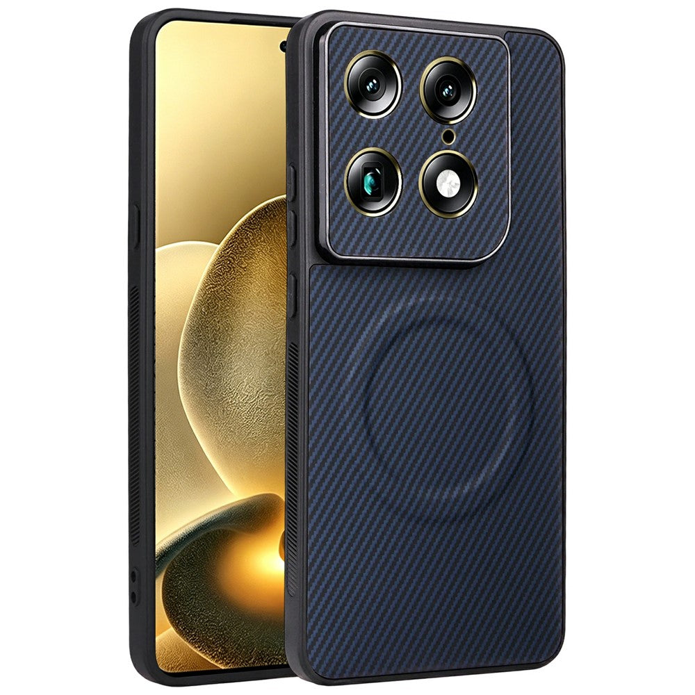 Motorola Signature 5G / Moto X70 Air Pro 5G-etui med kulfiberstruktur, læderbelagt TPU- og PC-mobilcover med metalring til magnetisk bilholder