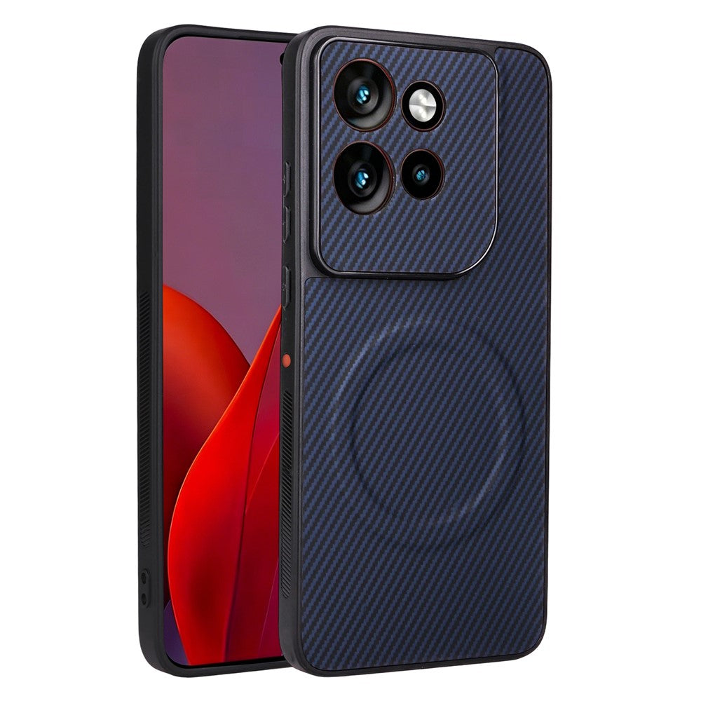 Motorola Edge 50 Neo 5G / Edge 60 Neo 5G / Moto S50 5G / ThinkPhone 25 5G-skal, kolfiberstruktur, läderbelagt TPU PC-mobilskal med metallring för magnetiskt bilfäste