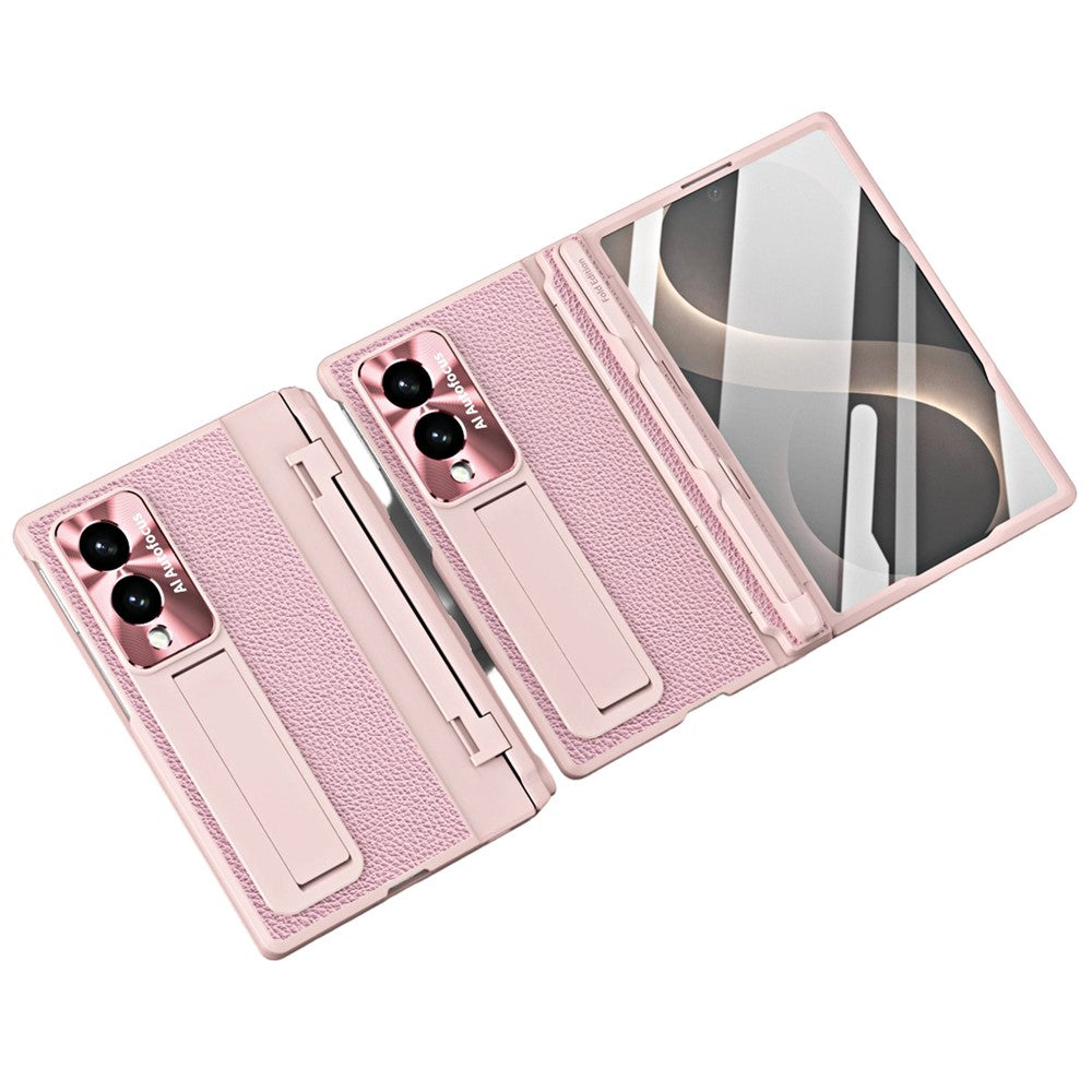Til Samsung Galaxy Z Fold8 cover Kickstand læder + PC telefoncover med hærdet glasfilm / stylus
