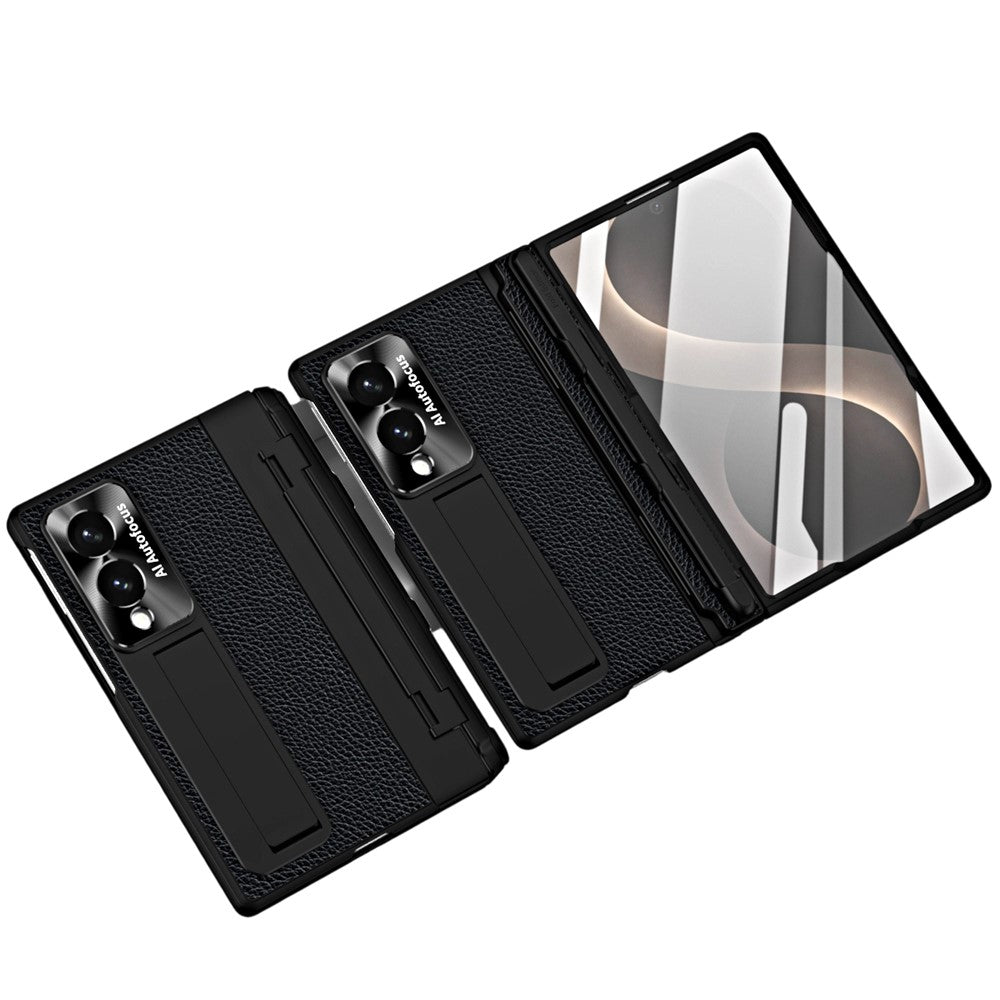 Til Samsung Galaxy Z Fold8 cover Kickstand læder + PC telefoncover med hærdet glasfilm / stylus