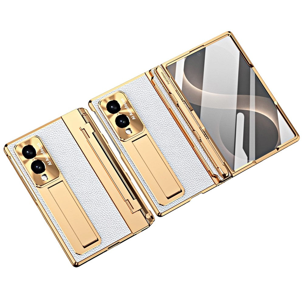 Til Samsung Galaxy Z Fold8 cover Kickstand læder + PC telefoncover med hærdet glasfilm / stylus