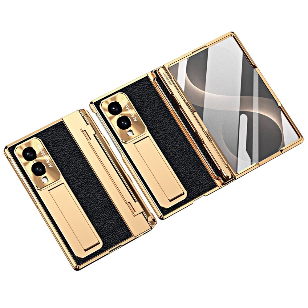 Til Samsung Galaxy Z Fold8 cover Kickstand læder + PC telefoncover med hærdet glasfilm / stylus