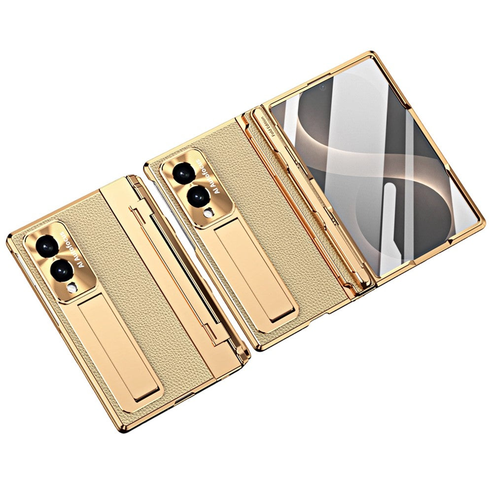 Til Samsung Galaxy Z Fold8 cover Kickstand læder + PC telefoncover med hærdet glasfilm / stylus