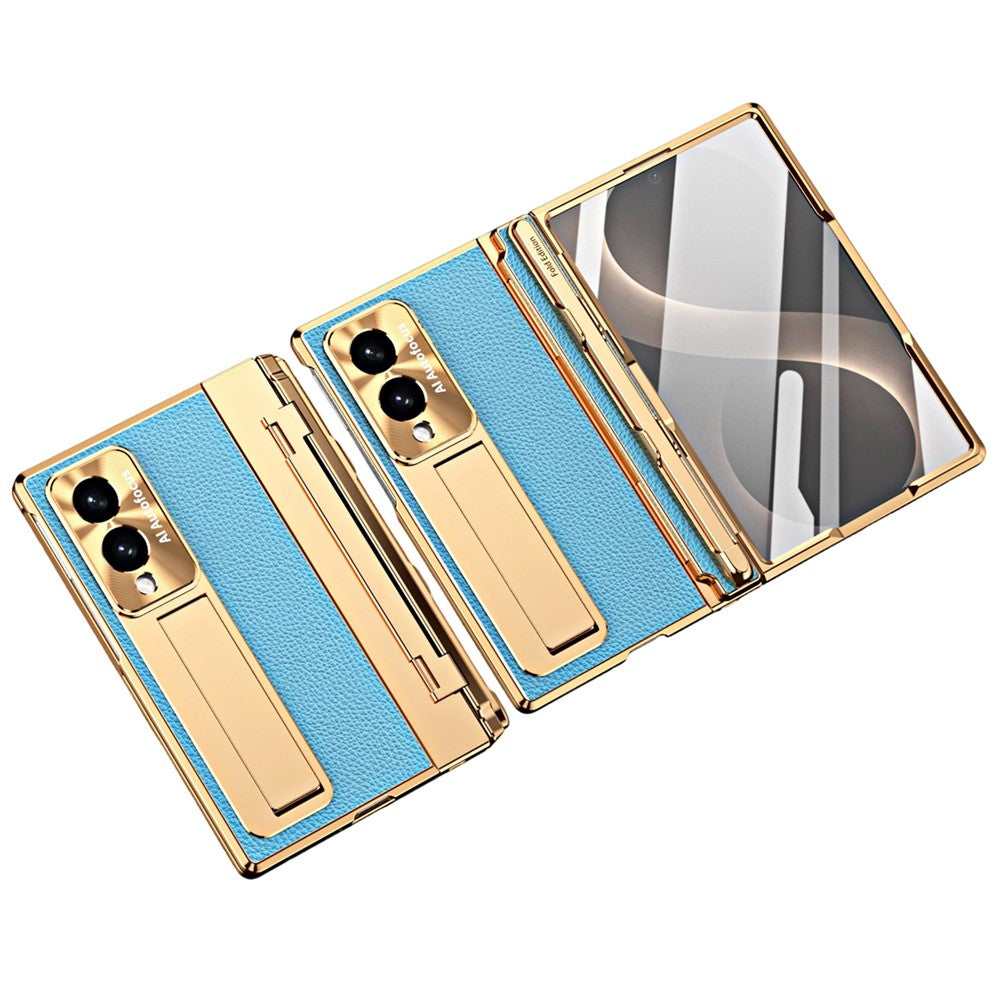 Til Samsung Galaxy Z Fold8 cover Kickstand læder + PC telefoncover med hærdet glasfilm / stylus